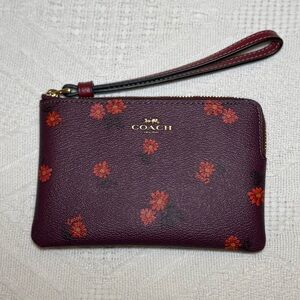 Coach Dark Red Wristlet with Floral Design